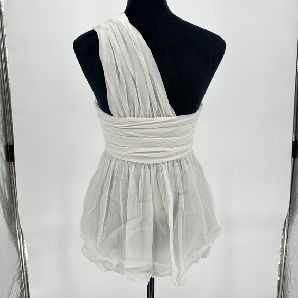 NWT Cinq a Sept Draven White One Shoulder Sleeveless Ruffle Pleaded Crop Top M - Picture 4 of 6